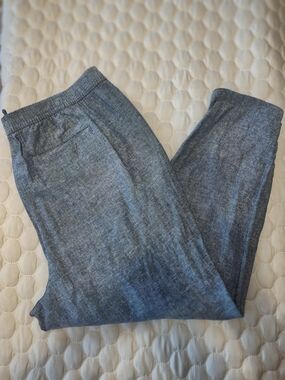 Old Navy Women's Heathered Blue Straight-Leg Linen Pants